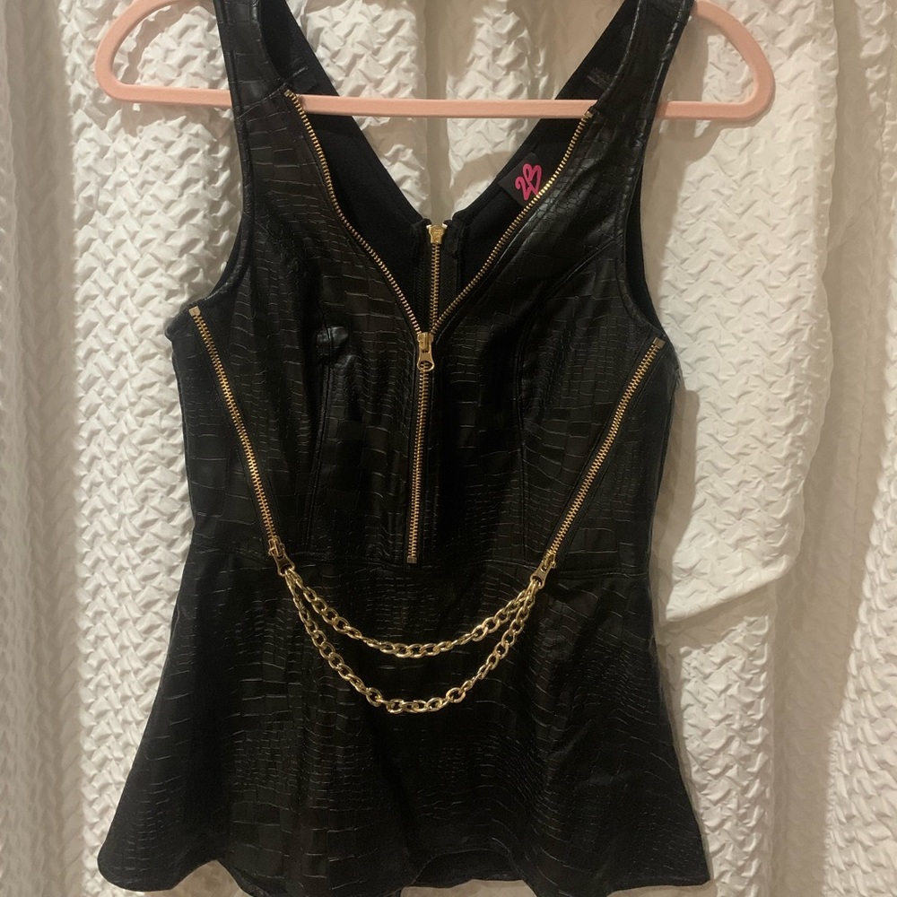 Bebe Faux Snakeskin Leather Top
